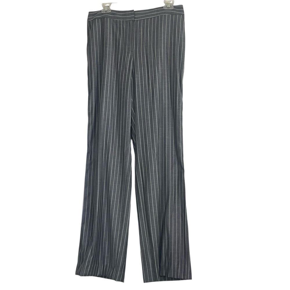 St. John Gray with White Pinstripes Wide Leg Trousers